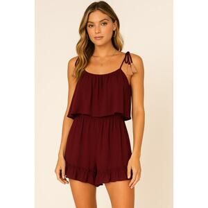Maverick‎ Collection Tassel Ruffle Sleeveless Maroon Romper Size M